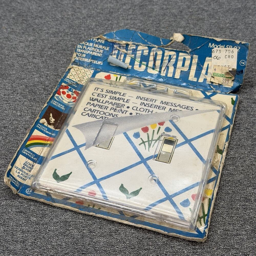 Vintage Decorplate Clear Plastic Light Switch Plate Cover Wallpaper Insert NOS